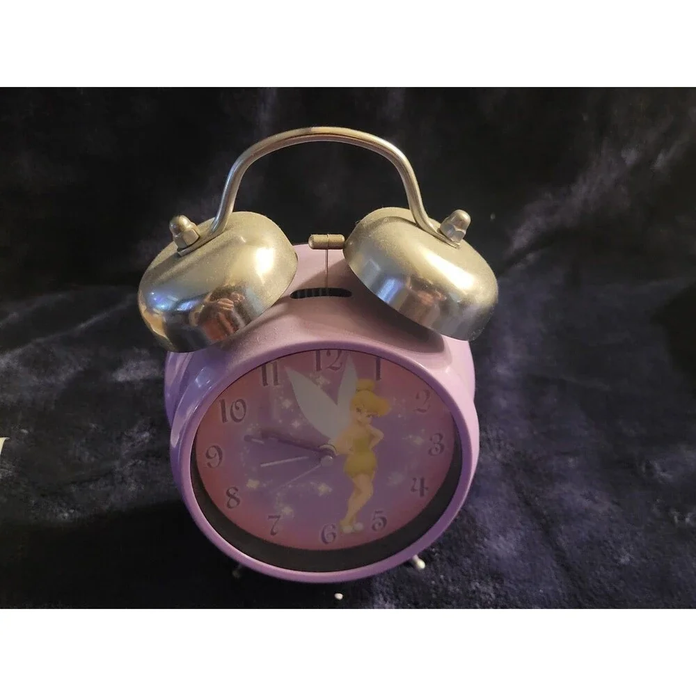 Disney Vintage Tinkerbell Alarm Clock Purple Dual Bell Collectible